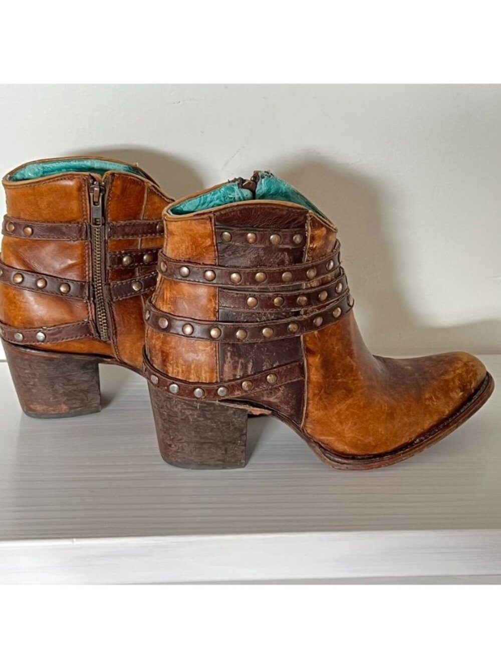 Corral Womens 8.5 Leather Zip Ankle Boots Studded Brown Western Boho Festival - Picture 4 of 11